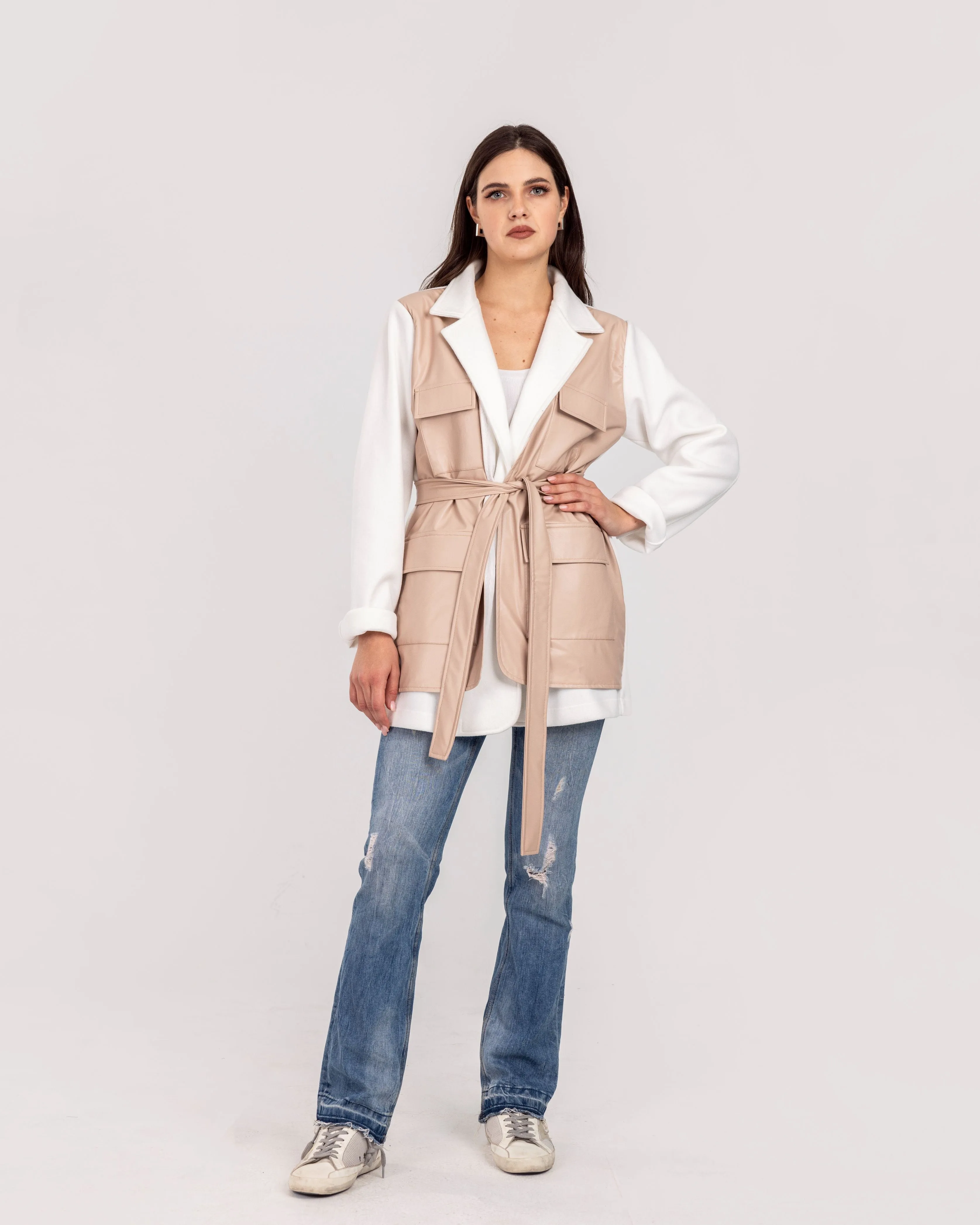 Powder Pink Cargo Leather Jacket
