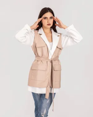 Powder Pink Cargo Leather Jacket