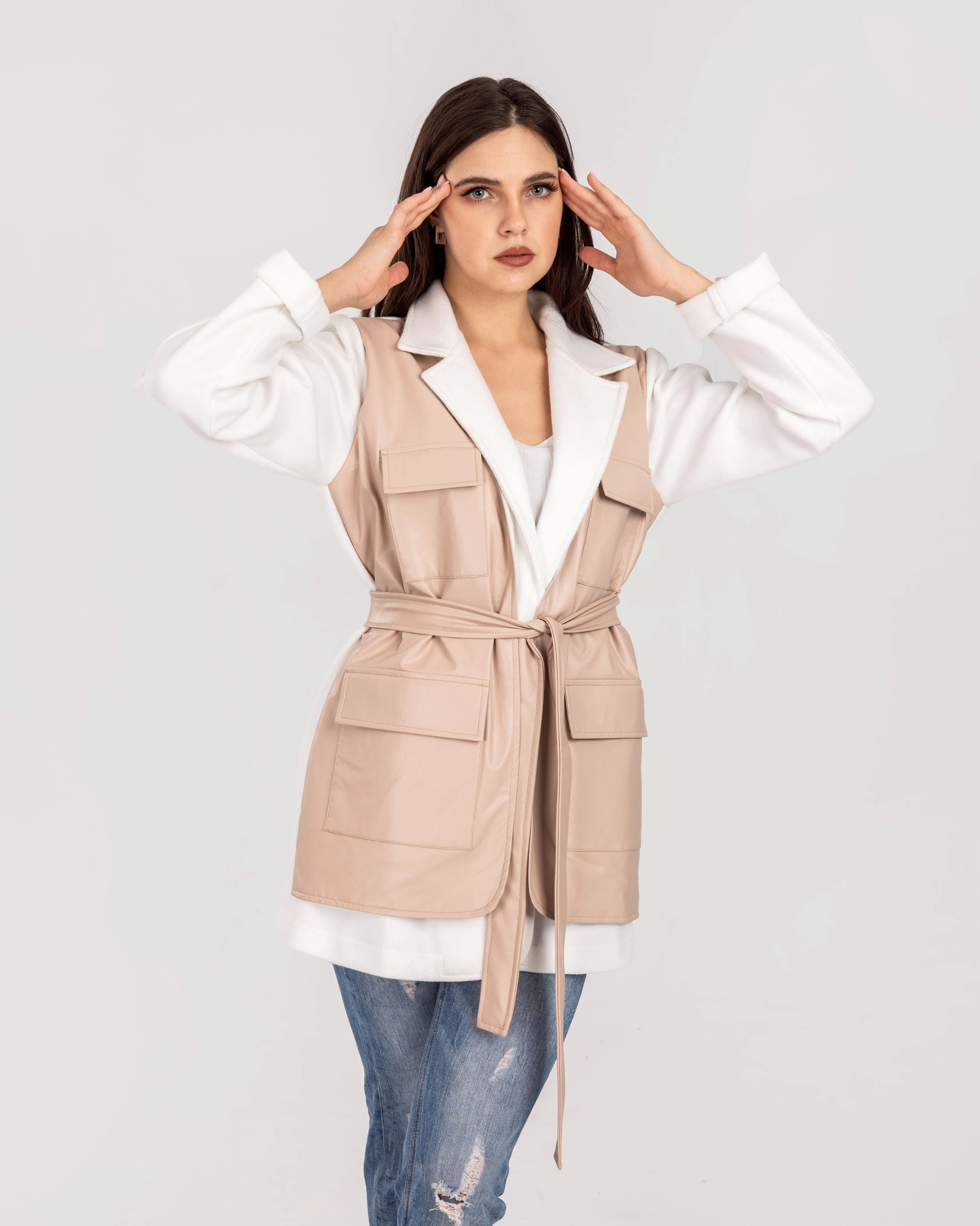 Powder Pink Cargo Leather Jacket
