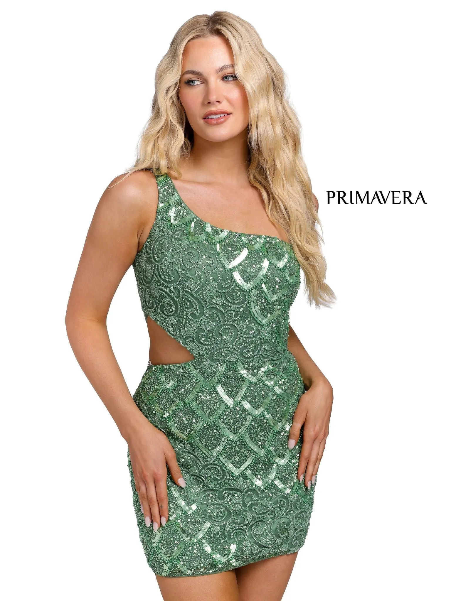 Primavera Couture 3504 Size 10 Neon Lilac Cocktail Dress Cut out One Shoulder Homecoming