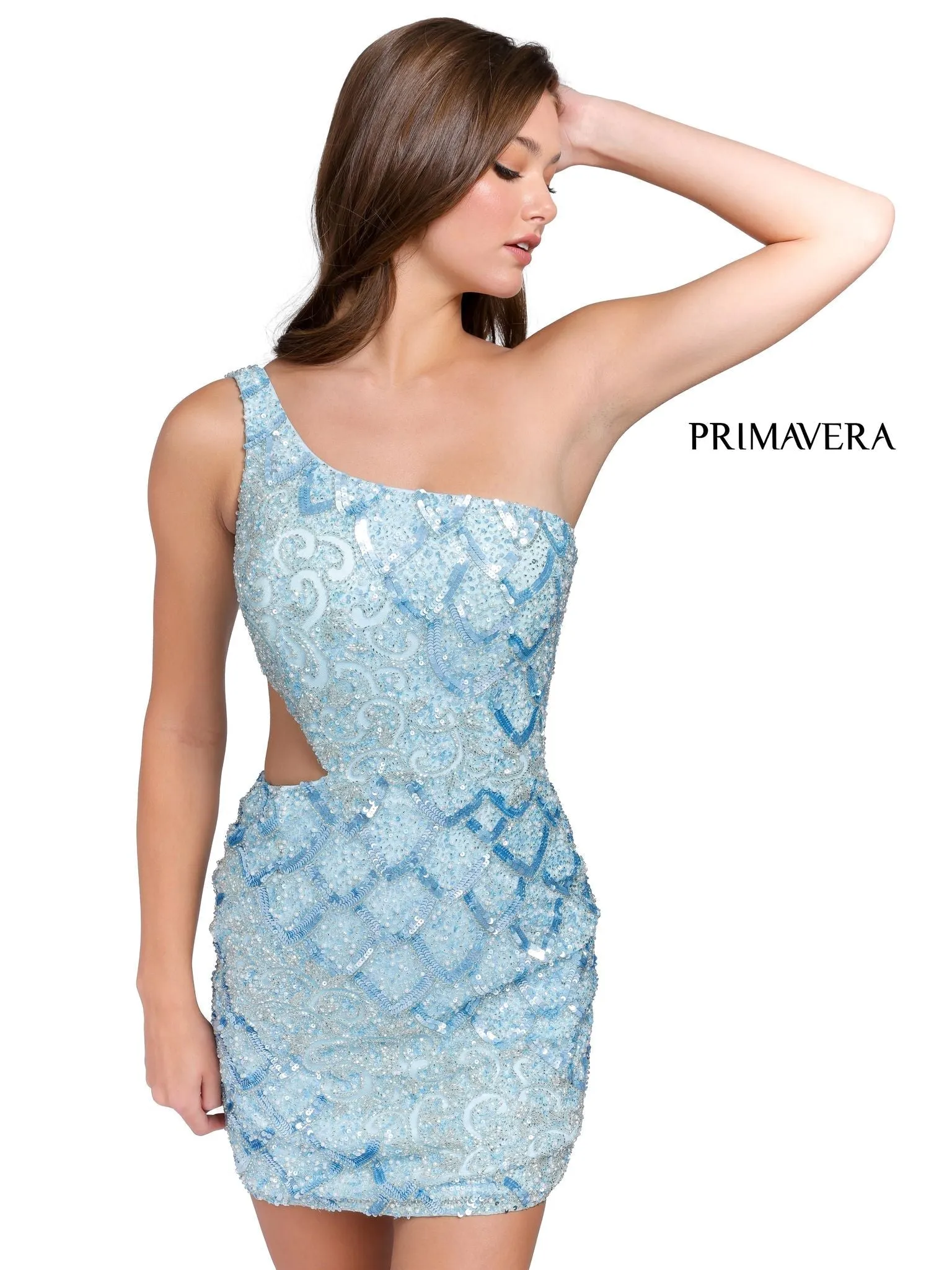 Primavera Couture 3504 Size 10 Neon Lilac Cocktail Dress Cut out One Shoulder Homecoming
