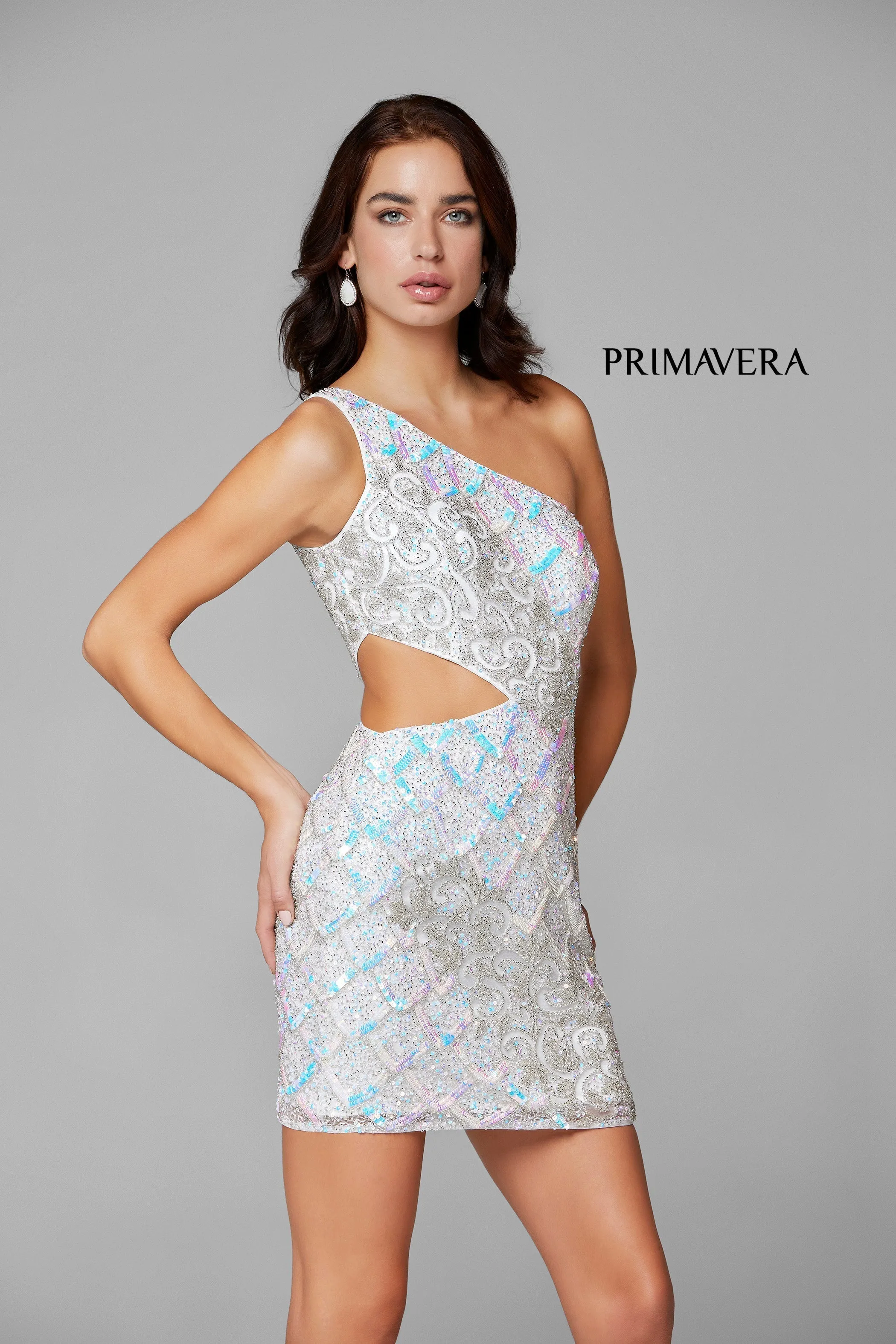 Primavera Couture 3504 Size 10 Neon Lilac Cocktail Dress Cut out One Shoulder Homecoming