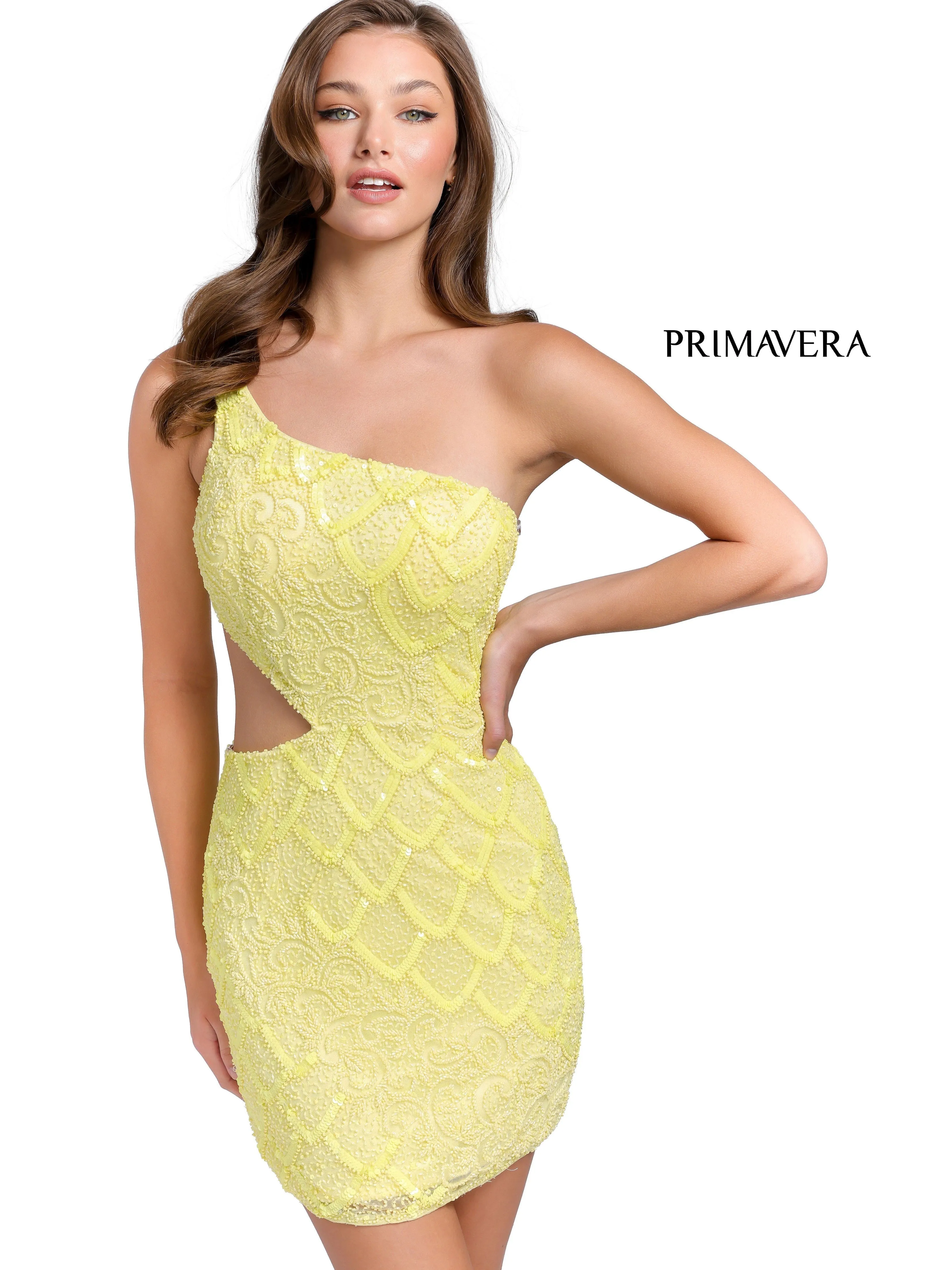 Primavera Couture 3504 Size 10 Neon Lilac Cocktail Dress Cut out One Shoulder Homecoming