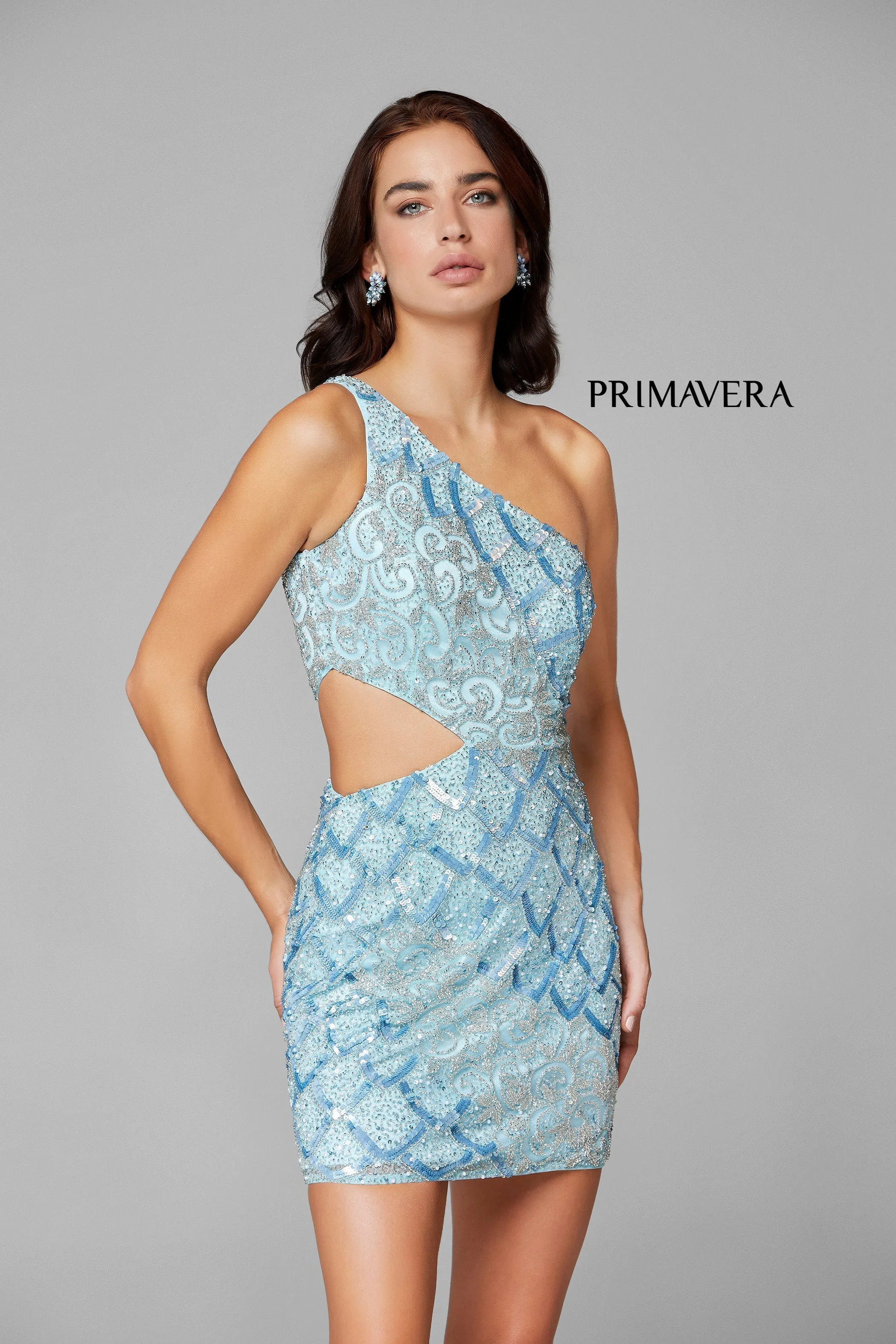 Primavera Couture 3504 Size 10 Neon Lilac Cocktail Dress Cut out One Shoulder Homecoming