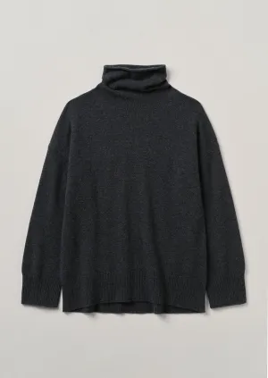 Roll Neck Wool Cashmere Sweater | Charcoal
