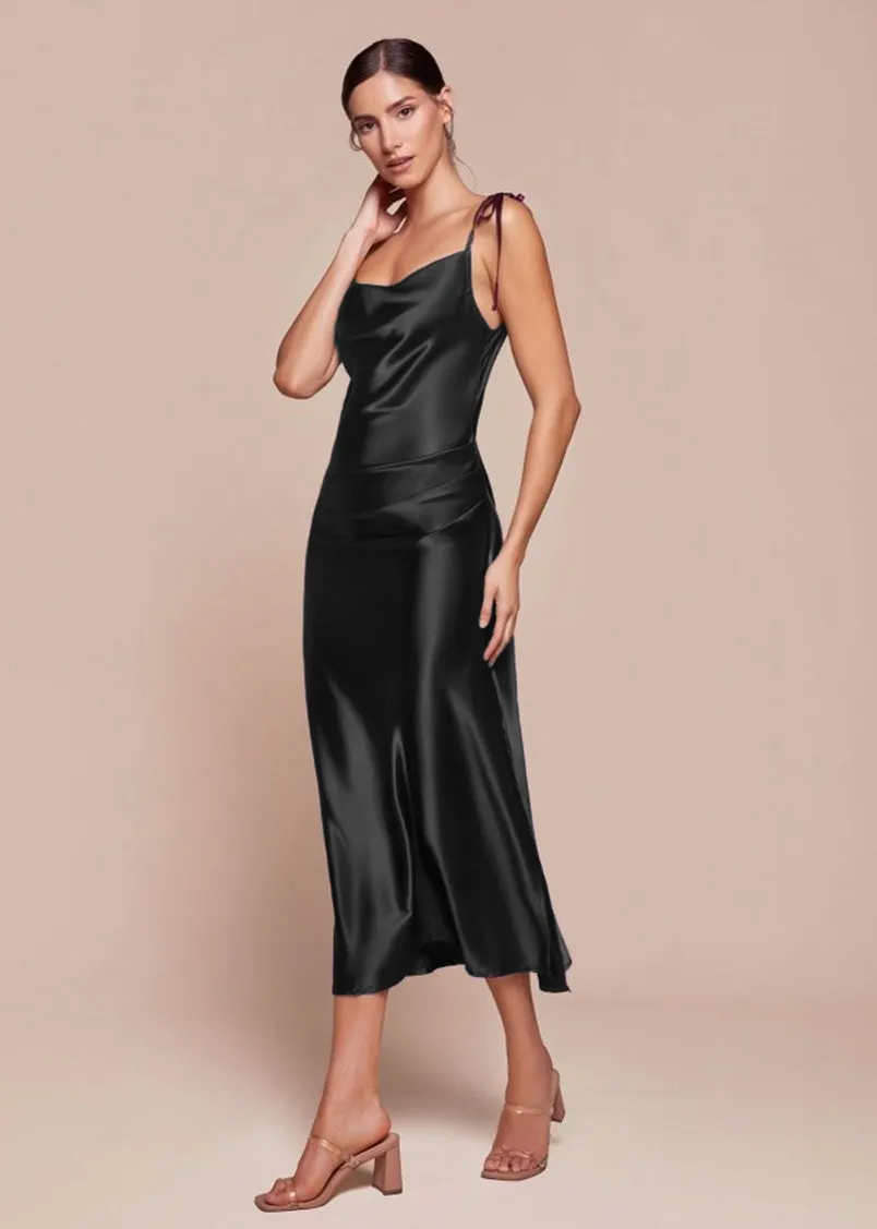 Rosie Satin Slip Cowl Neck Midi Dress Sage