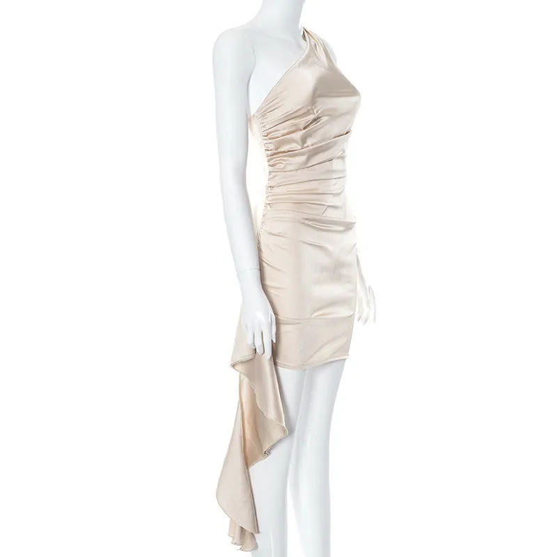 Short Satin One-shoulder  Mini Dress