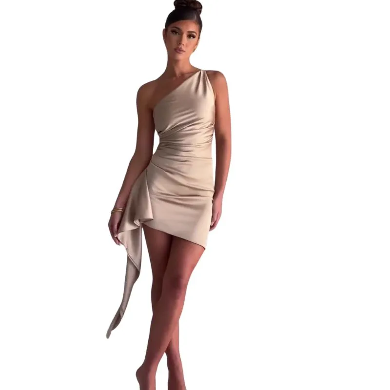 Short Satin One-shoulder  Mini Dress