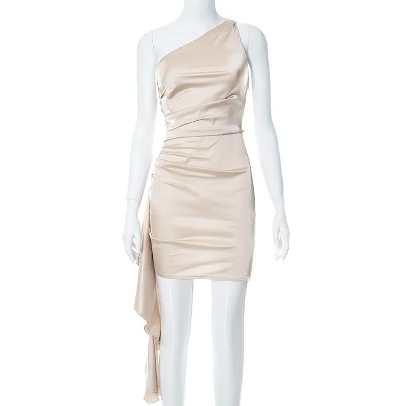 Short Satin One-shoulder  Mini Dress