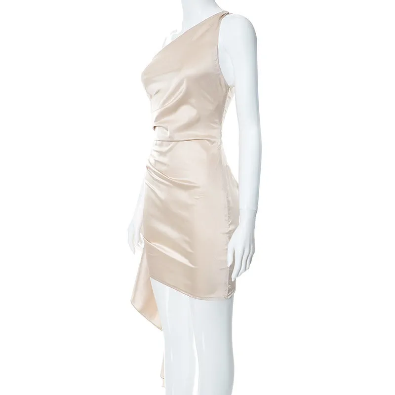 Short Satin One-shoulder  Mini Dress
