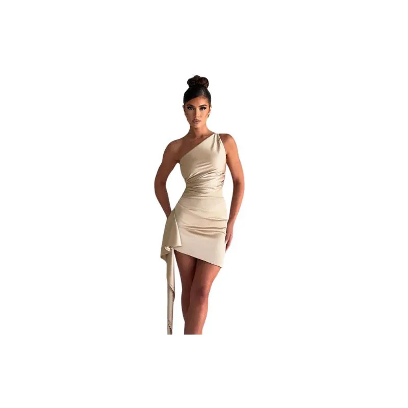 Short Satin One-shoulder  Mini Dress