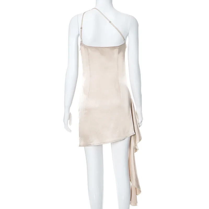 Short Satin One-shoulder  Mini Dress