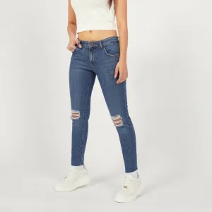 SPL Blue Mid Rise Ripped Slim Jeans