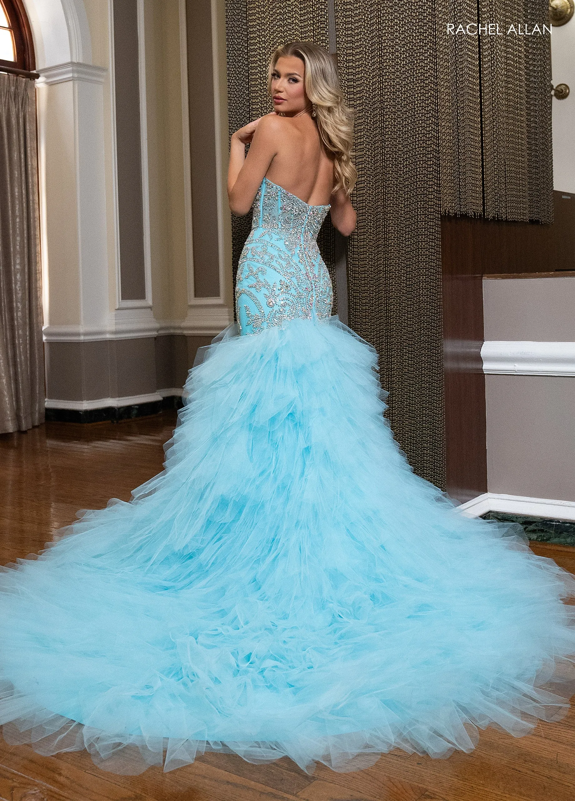 Strapless Ruffled Mermaid Dress by Rachel Allan 50346