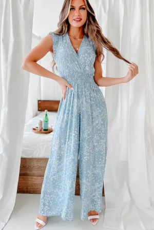 Sweet Springtime Floral Wide Leg Jumpsuit (Blue)