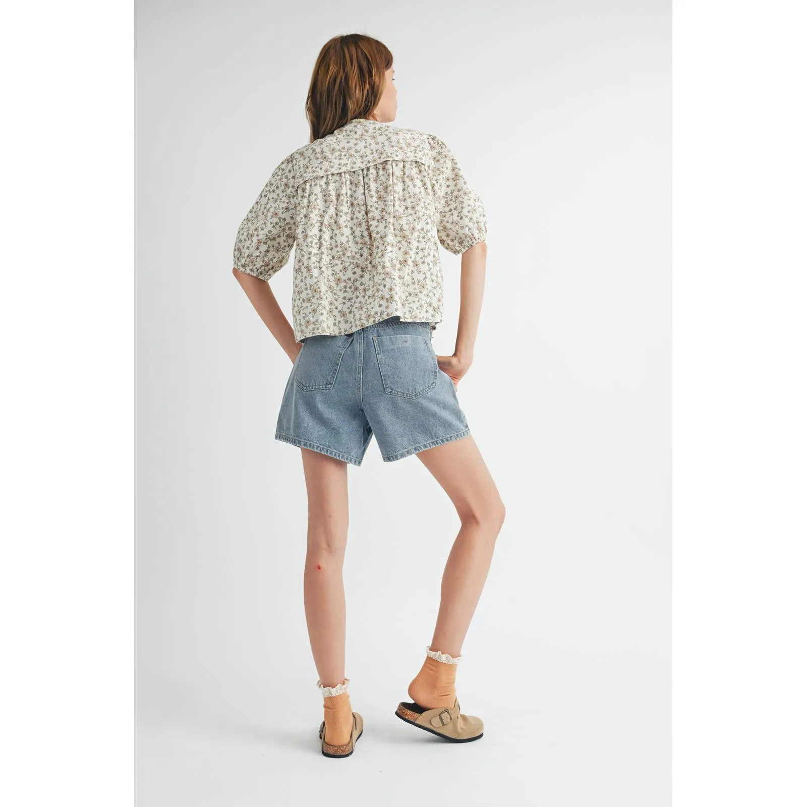 Taupe Floral Button-Up Blouse