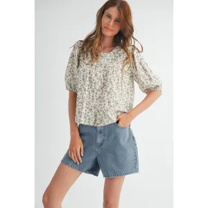 Taupe Floral Button-Up Blouse