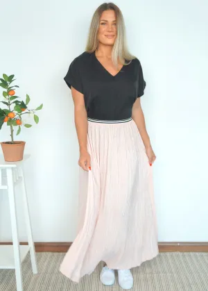 The Pleated Maxi Skirt - Nude Pink Pleats