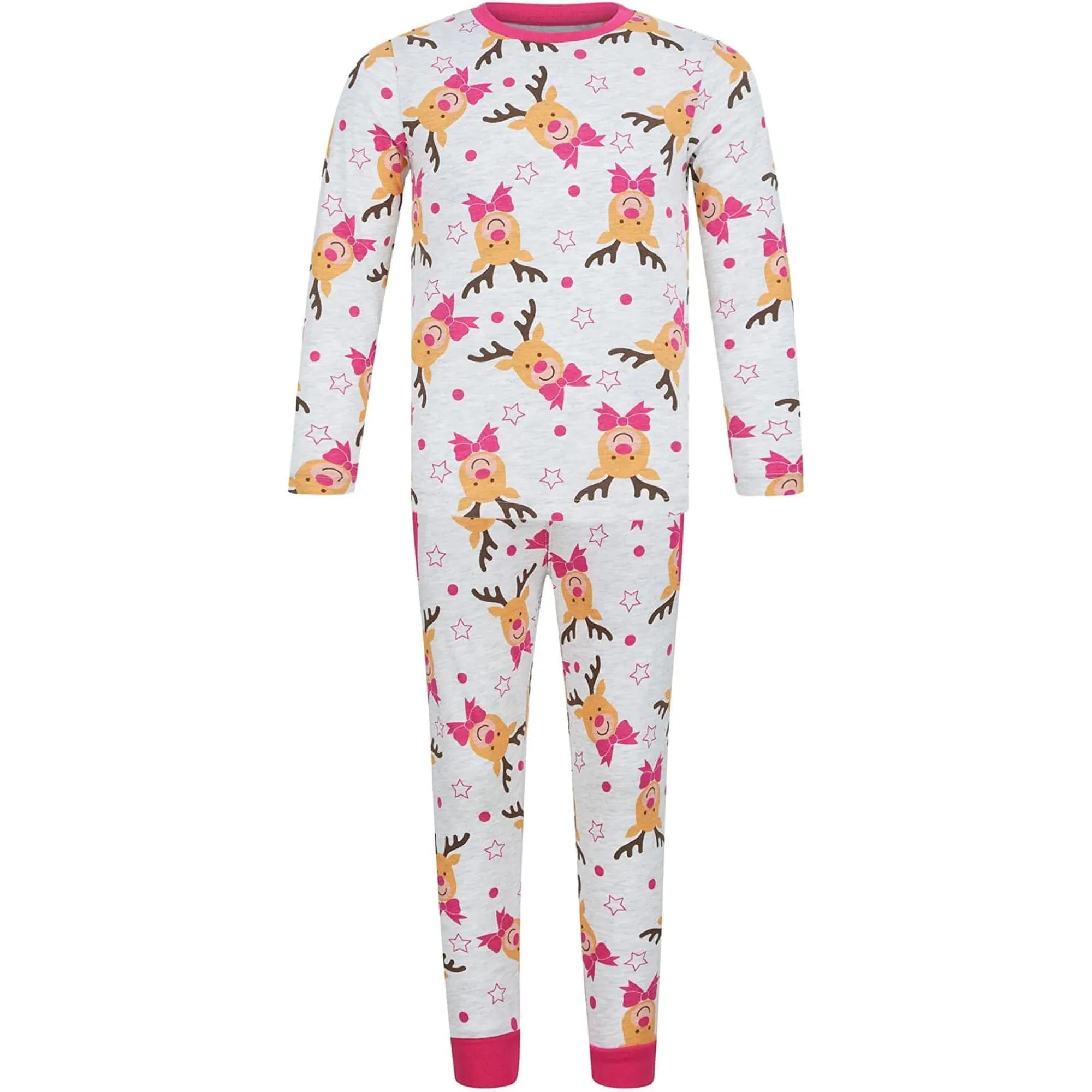 Tokyo Laundry Reindeer Repeat 2 Piece Girls Christmas Pyjama Set - Grey