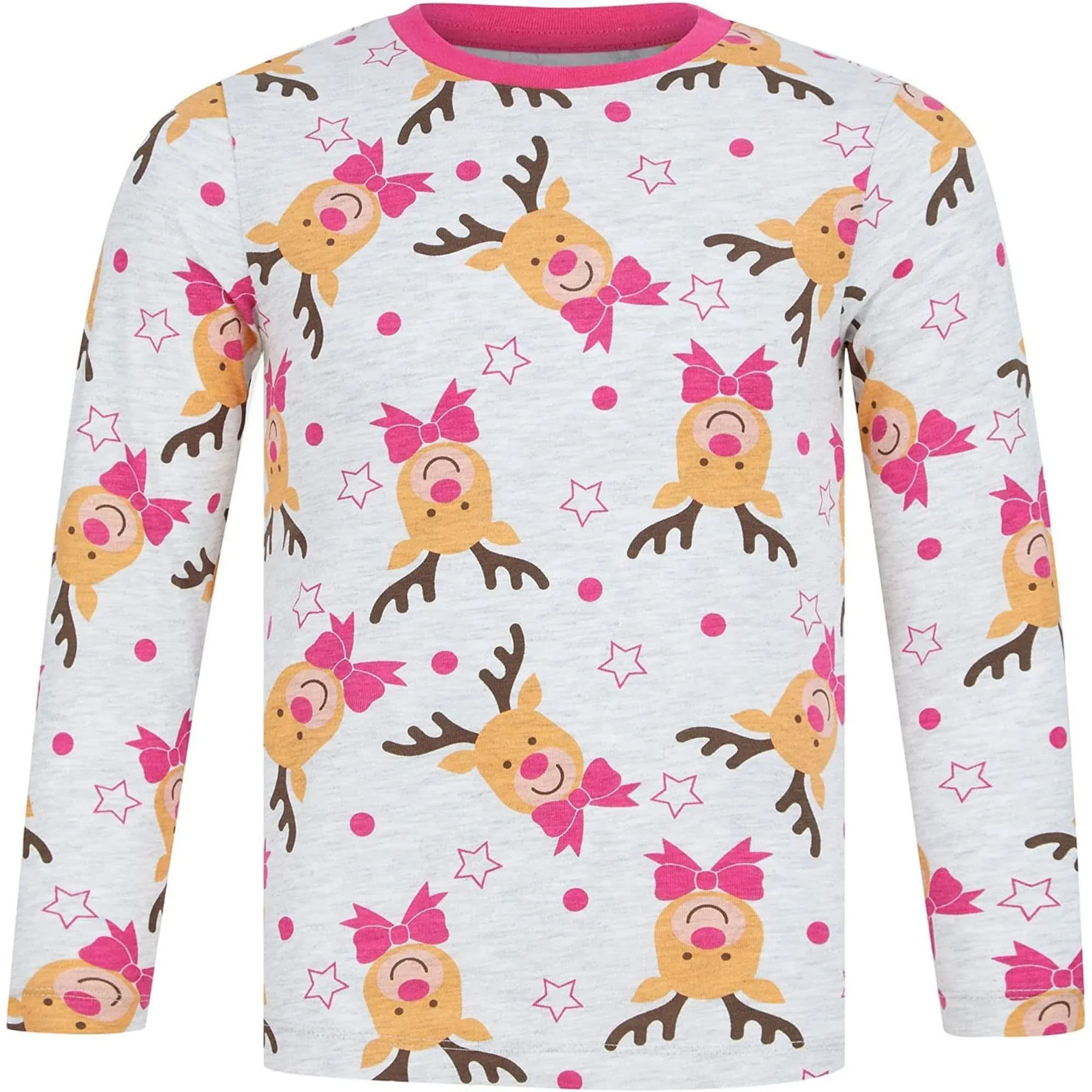 Tokyo Laundry Reindeer Repeat 2 Piece Girls Christmas Pyjama Set - Grey