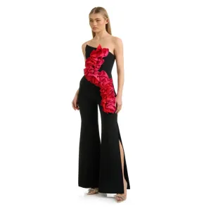 Trend4us Women's Strapless Ruffle Wide-Leg Jumpsuit
