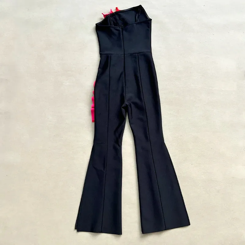 Trend4us Women's Strapless Ruffle Wide-Leg Jumpsuit