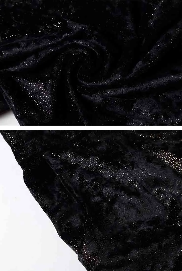 V-neck Black Velvet Wide Leg Jumpsuit