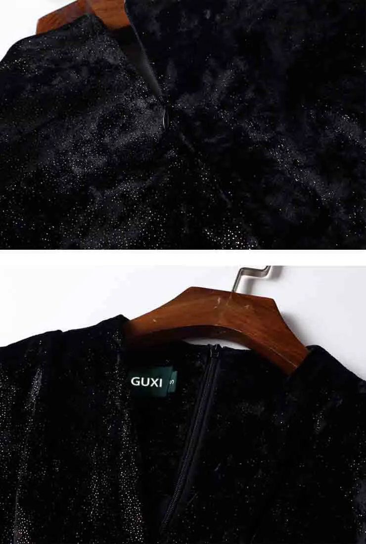 V-neck Black Velvet Wide Leg Jumpsuit