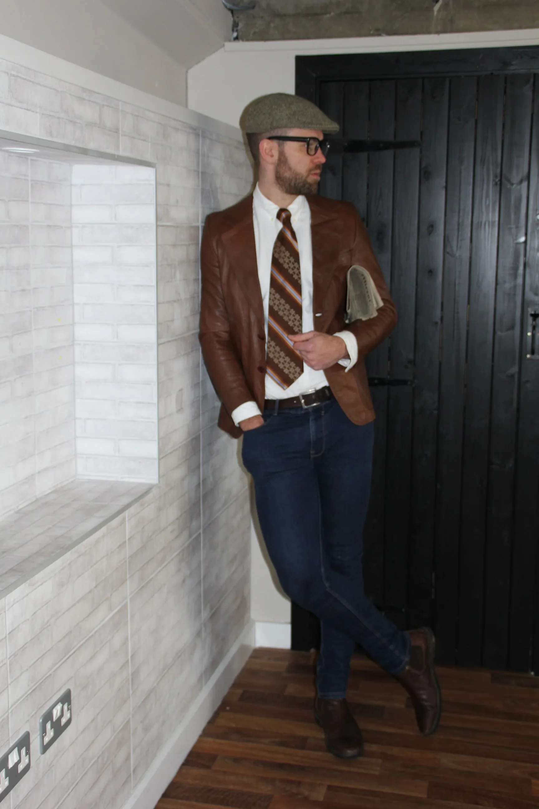 Vintage Dark Brown Leather Blazer Jacket