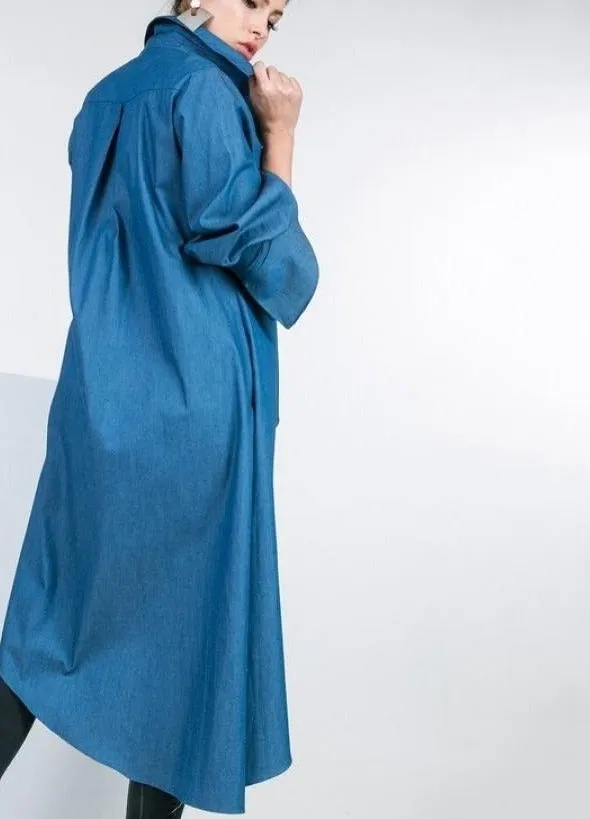 Women Asymmetric Hem w/ruffle Long Sleeve, Button Down Shirt