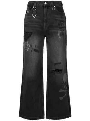 X C2h4 Skull-Embroidery Flared Jeans