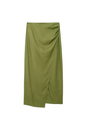 ‘Zoe’ Pleated Green Incorrect Mid-Length Skirt